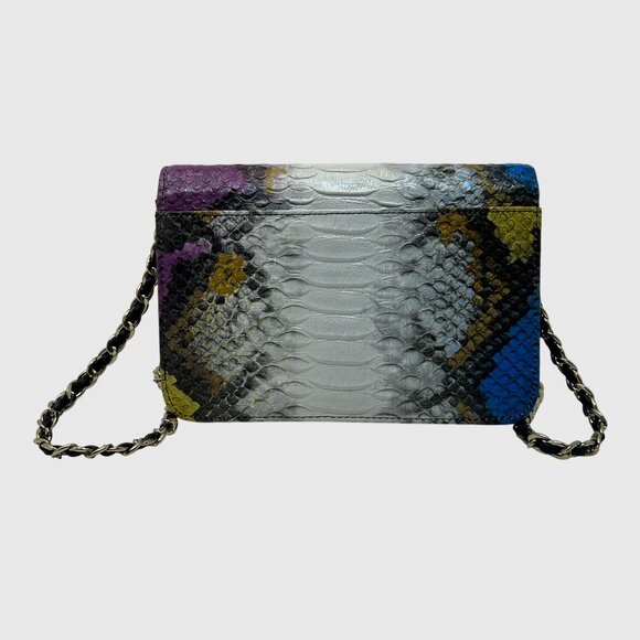 Women’s Python Embossed Crossbody Shoulder Bag w/ Chain Strap | Snake Print Flap - Picture 2 of 12